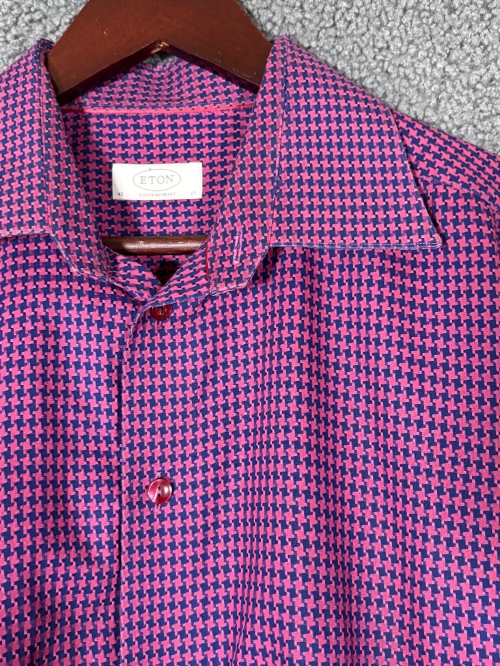 Eton Houndstooth Textured Dress Shirt - Men's Size 43/17 - Purple